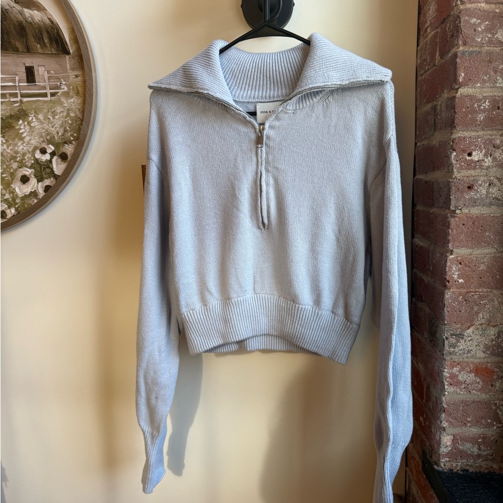 Pink Rose Light Blue Cowl Neck Sweater